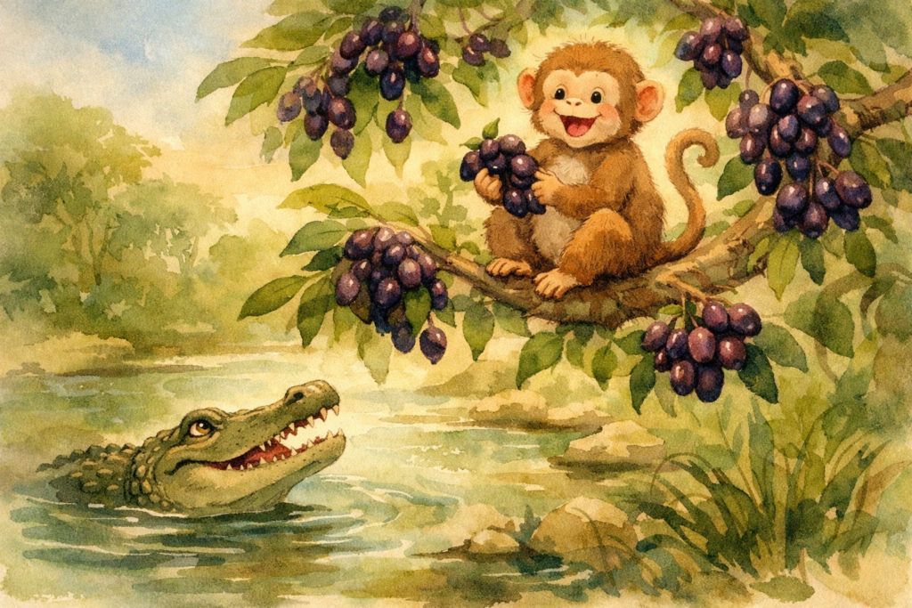 Image for the monkey and crocodile Panchatantra tale