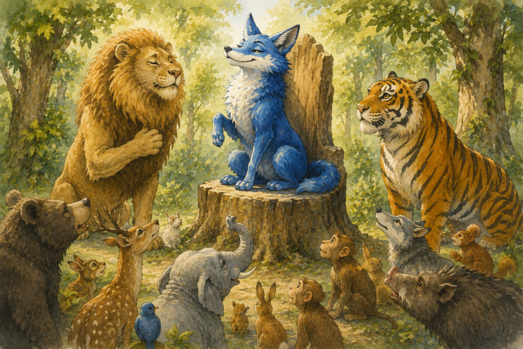 Blue jackal holding court in forest