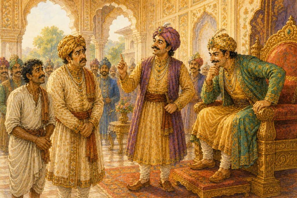 Birbal explains justice in Akbar's court