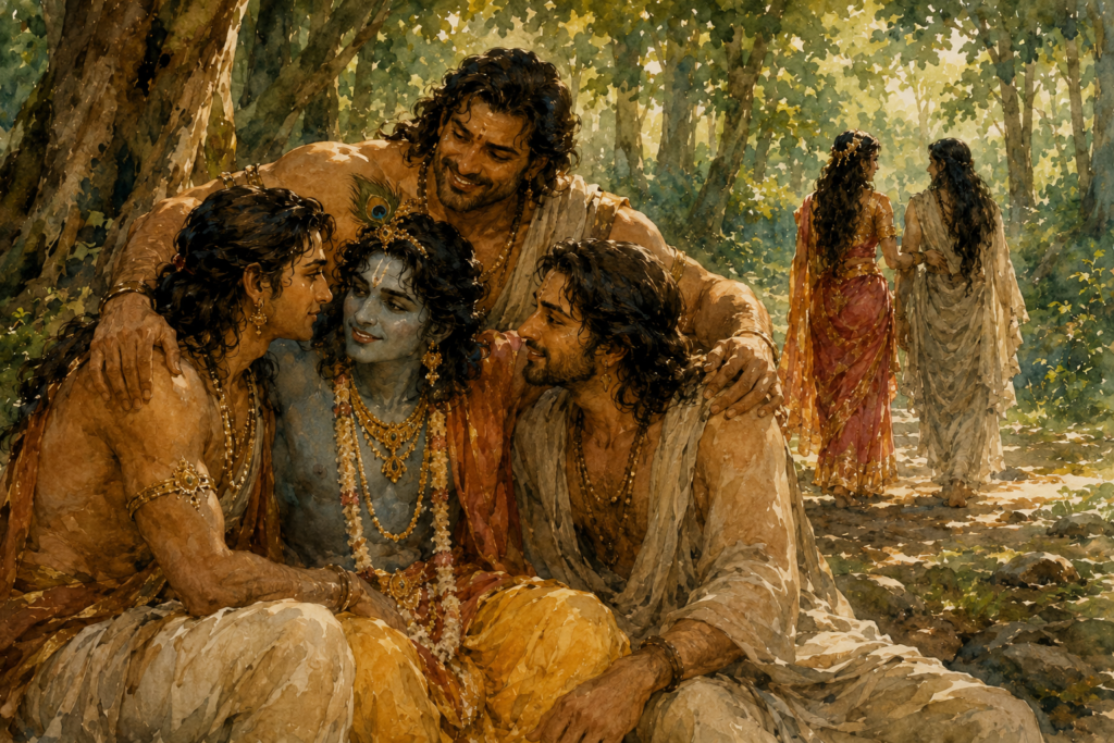 Krishna visiting the Pandavas in exile